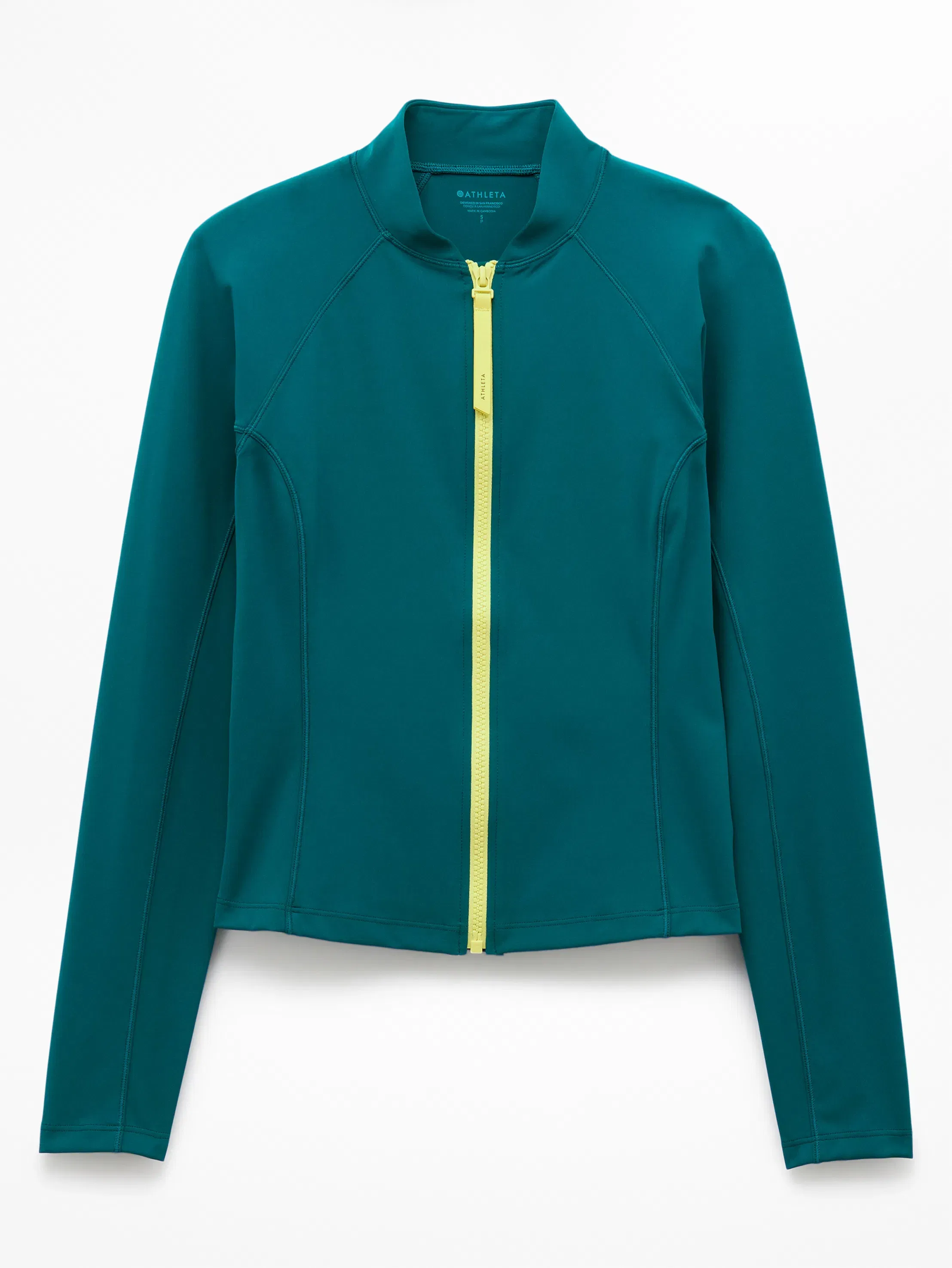 Athleta Zip-Front Rashguard - Green (Coastal Teal/Spark)