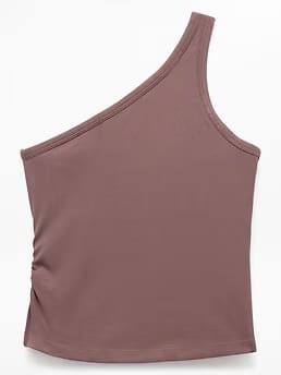 Athleta Signature Rib Asym One Shoulder Support Top - Brown (Driftwood)