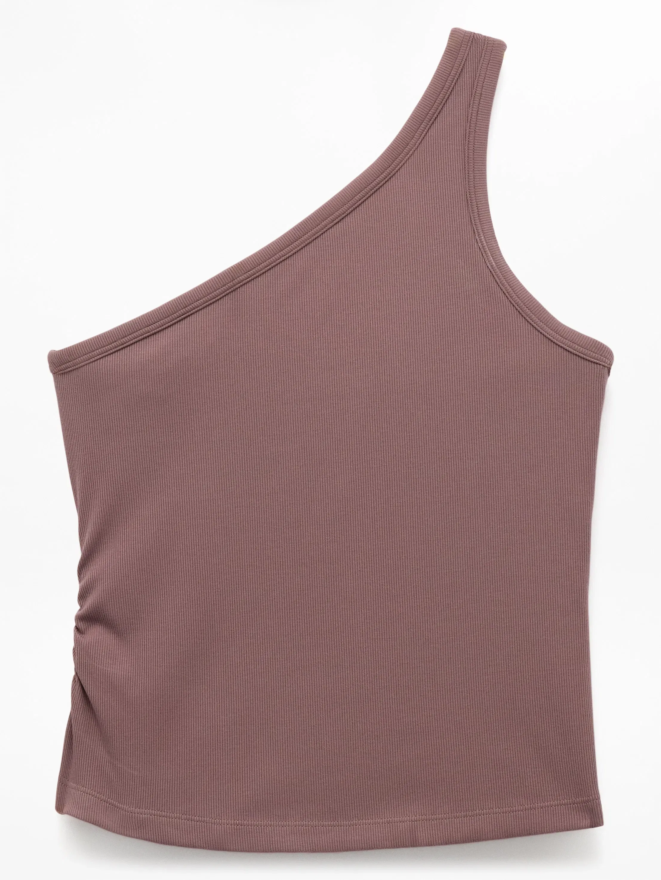 Athleta Signature Rib Asym One Shoulder Support Top - Brown (Driftwood)