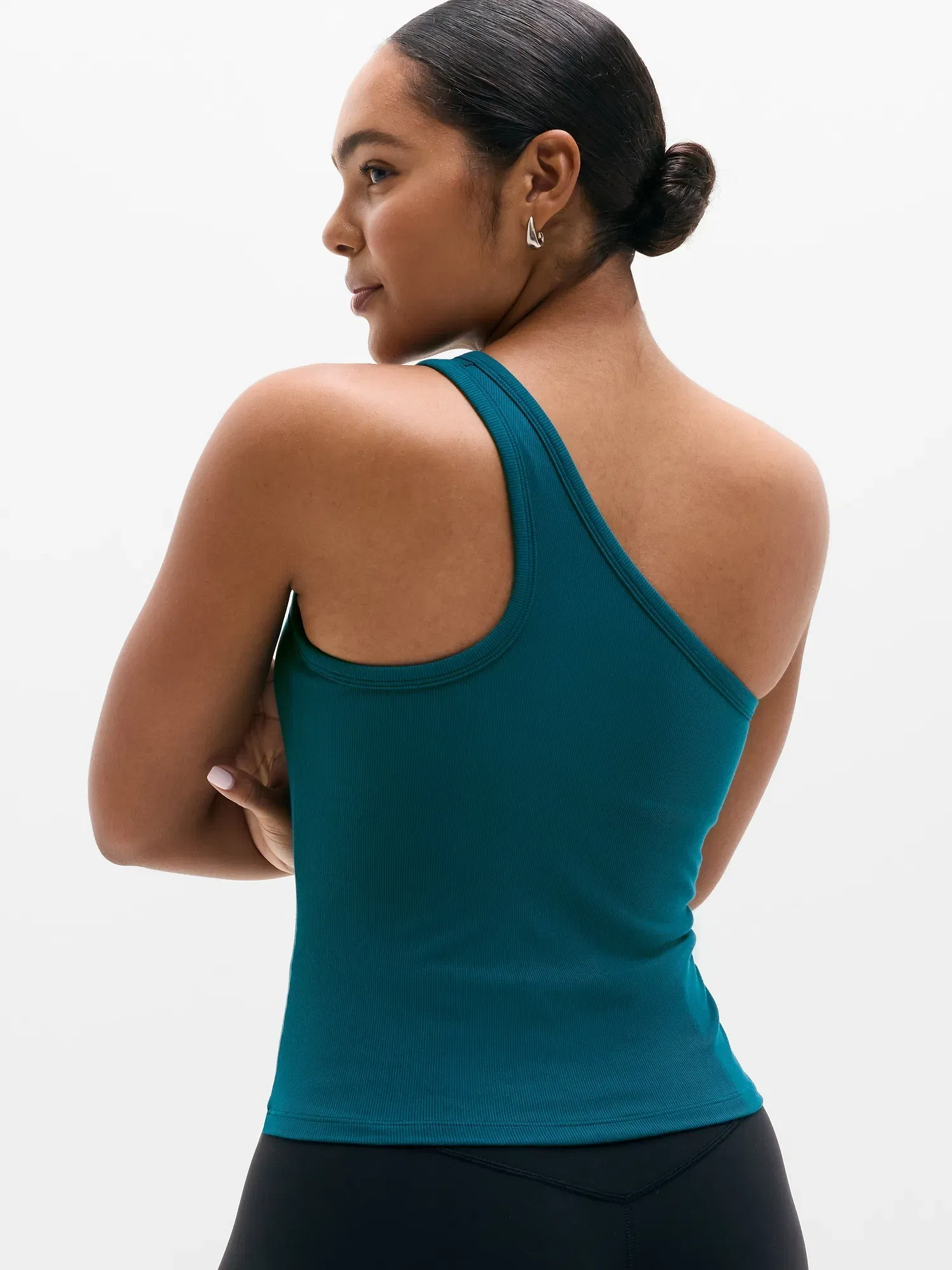 Athleta Signature Rib Asym One Shoulder Support Top - Green (Coastal Teal)