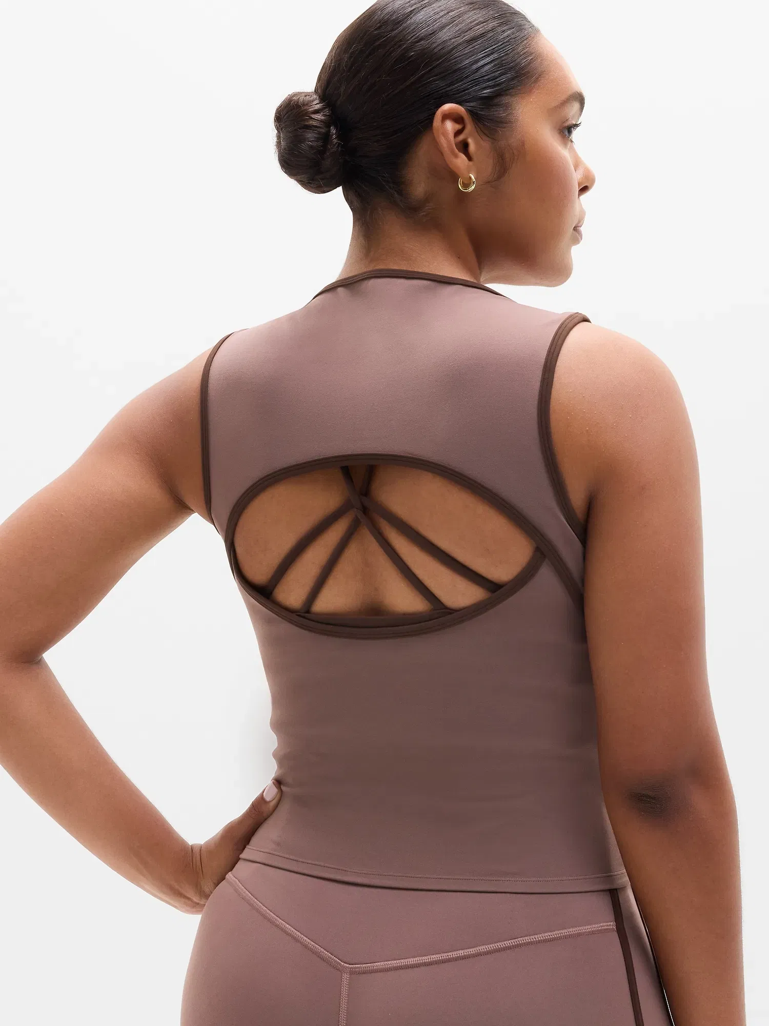 Athleta Transcend Open Back Muscle Tank - Brown (Driftwood/Woodland)