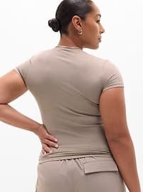 Athleta BodyMove Crew Neck T-Shirt - Beige (Mortar Mushroom)