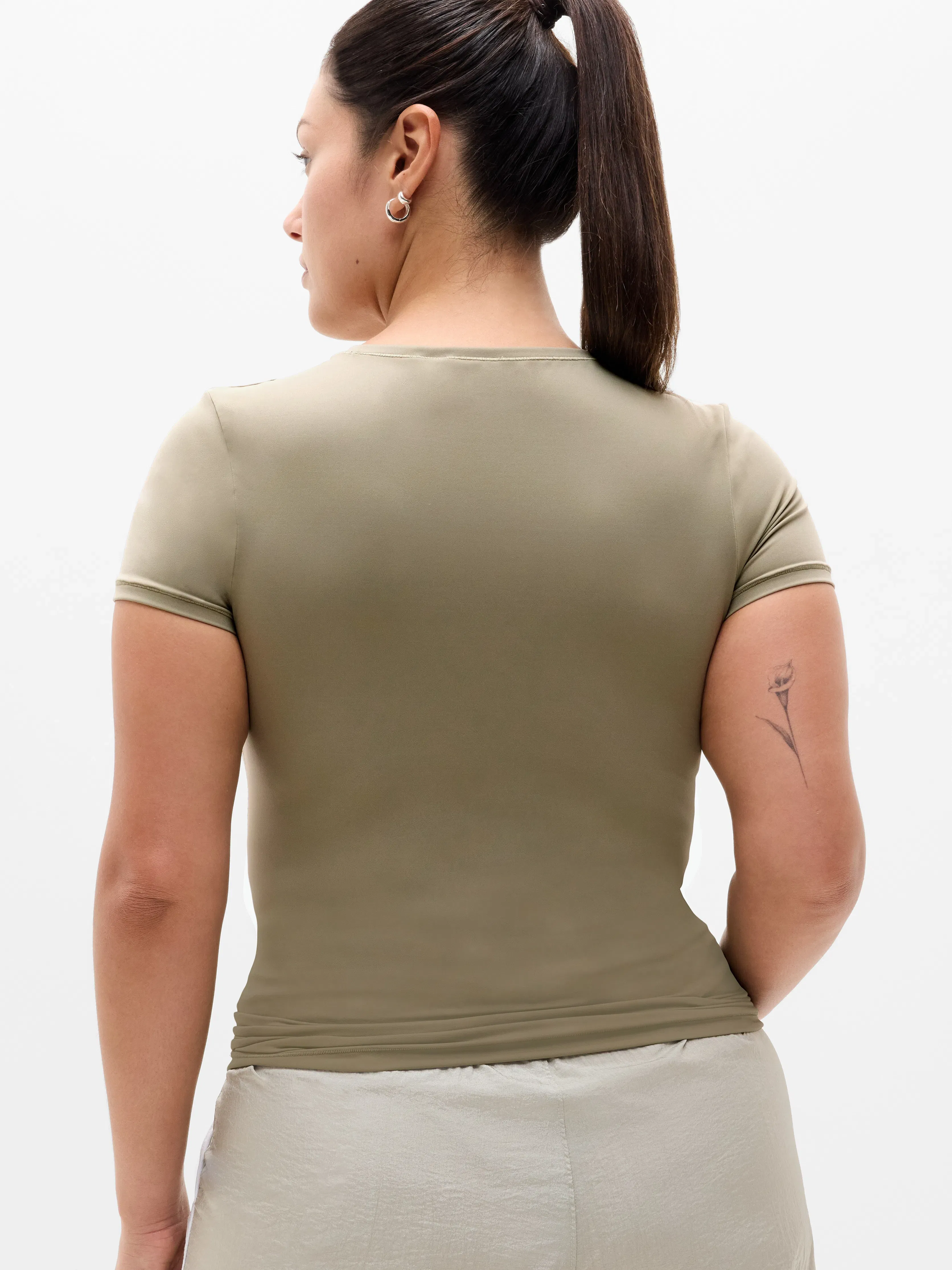 Athleta BodyMove Crew Neck T-Shirt - Green (Olive Branch)