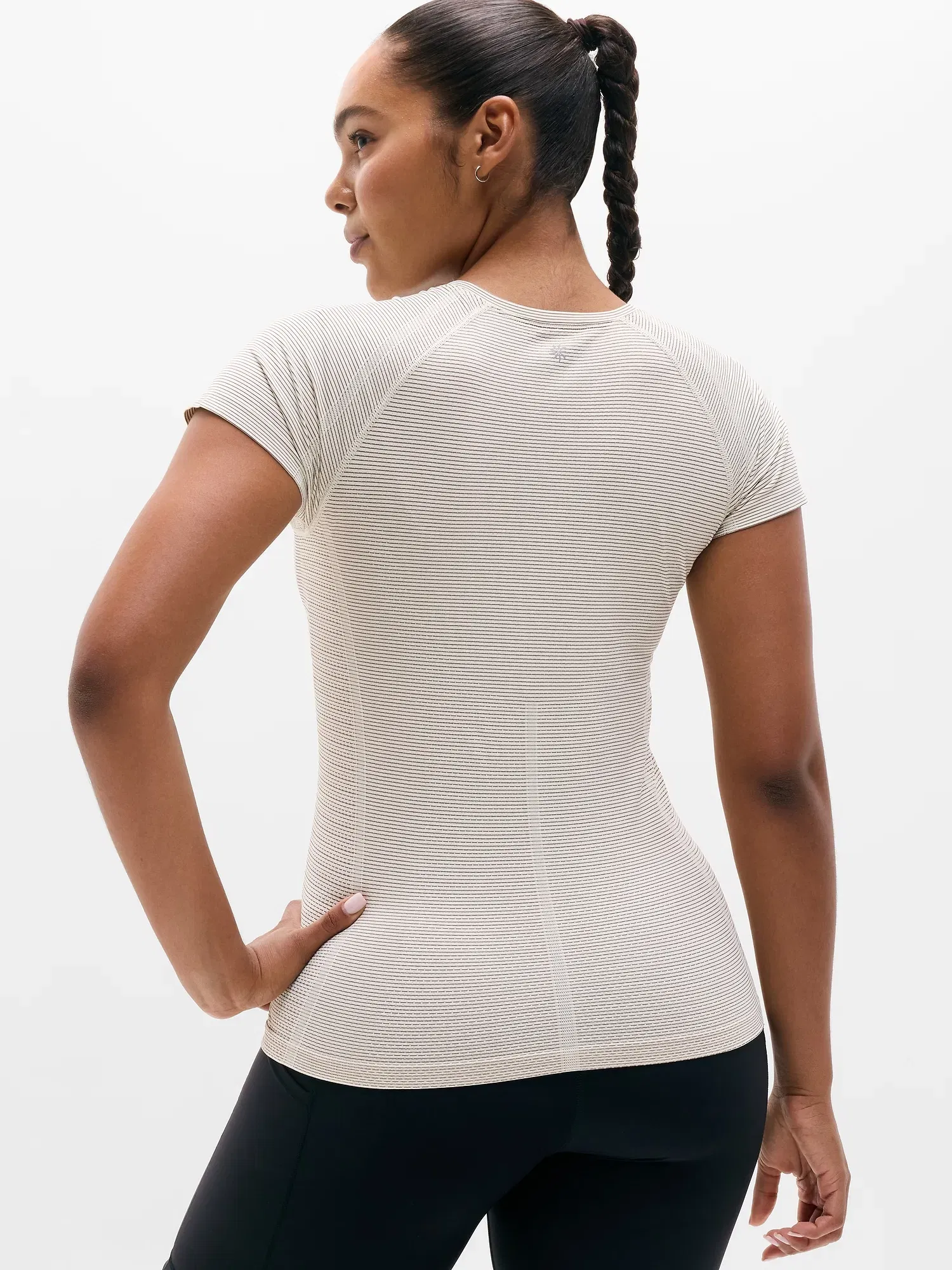 Athleta Momentum Flex T-Shirt - Beige (Pearl Mini Stripe)