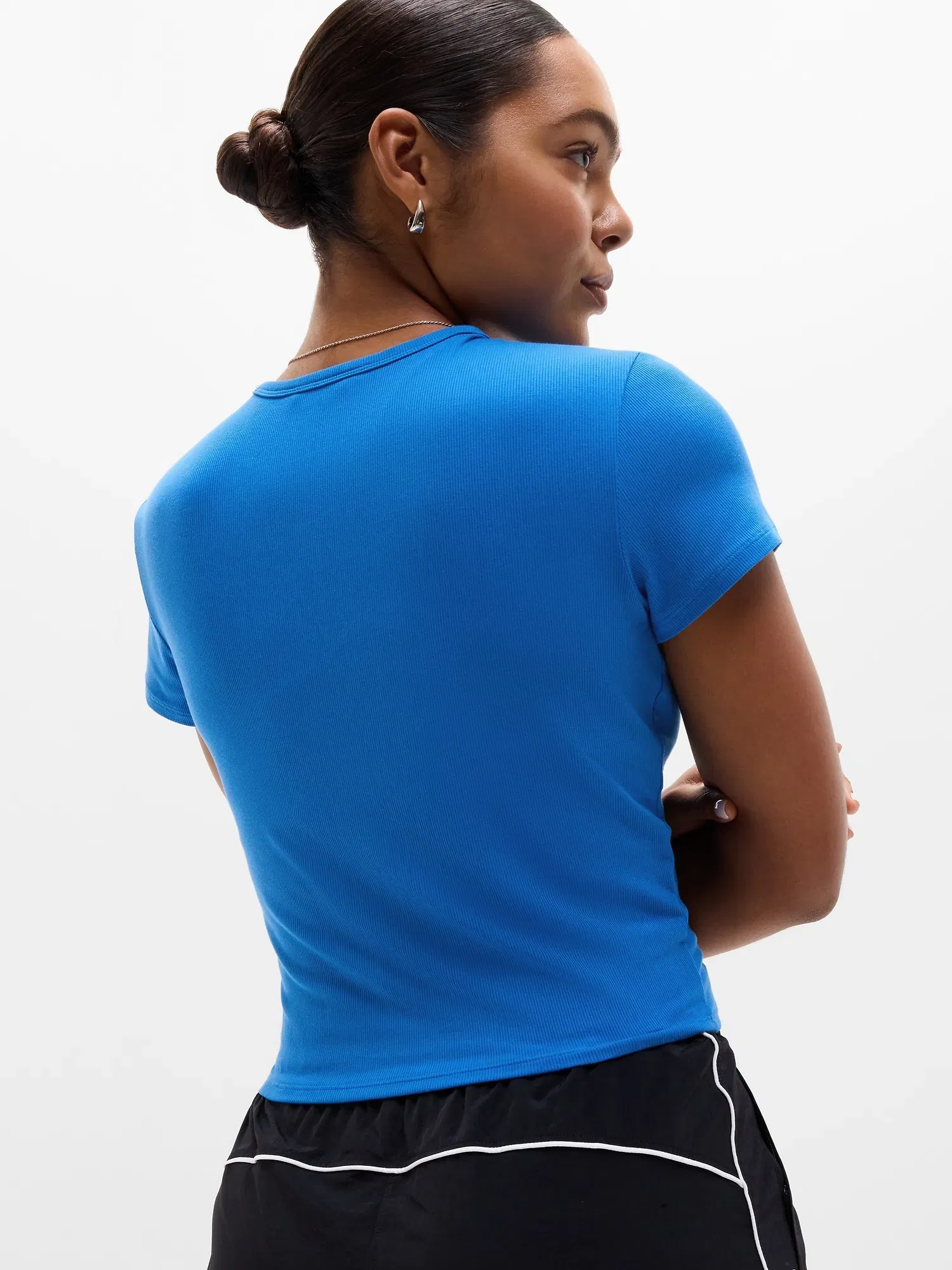 Athleta Signature Rib Crop T-Shirt - Blue (Breaker)