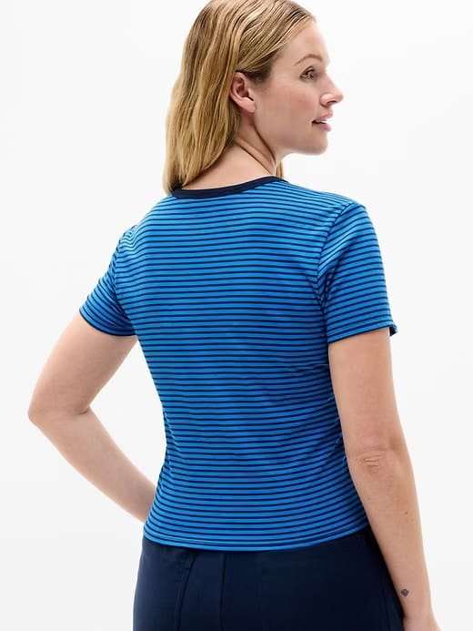 Athleta Signature Rib Crop T-Shirt - Blue (Martina Breaker Stripe)