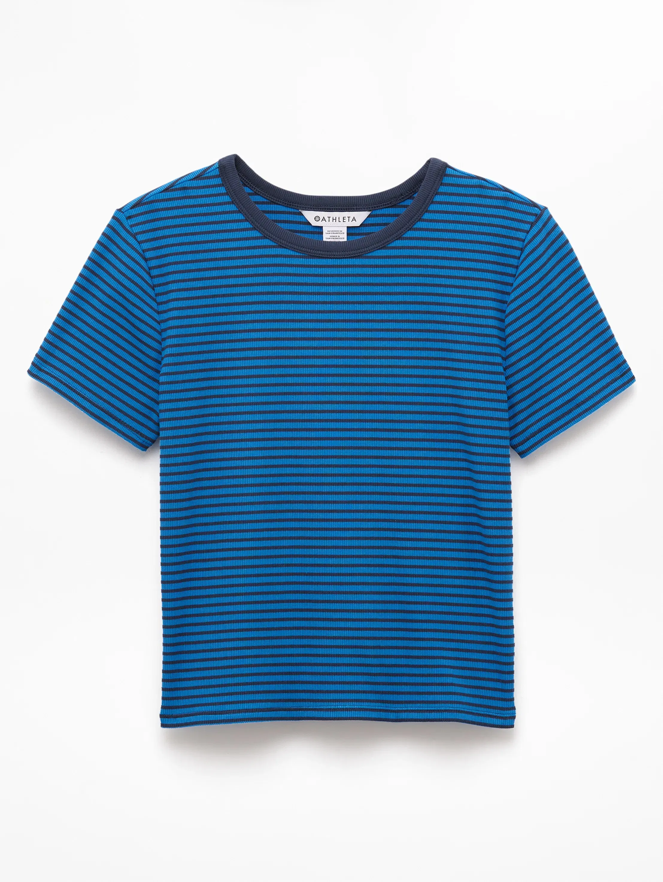 Athleta Signature Rib Crop T-Shirt - Blue (Martina Breaker Stripe)