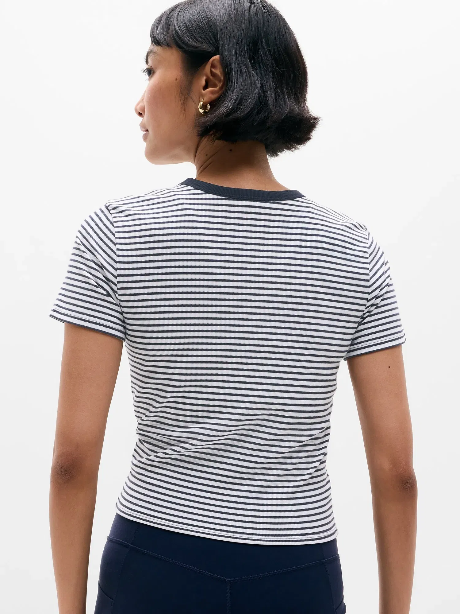 Athleta Signature Rib Crop T-Shirt - Blue (Martina Navy Stripe)