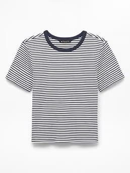 Athleta Signature Rib Crop T-Shirt - Blue (Martina Navy Stripe)