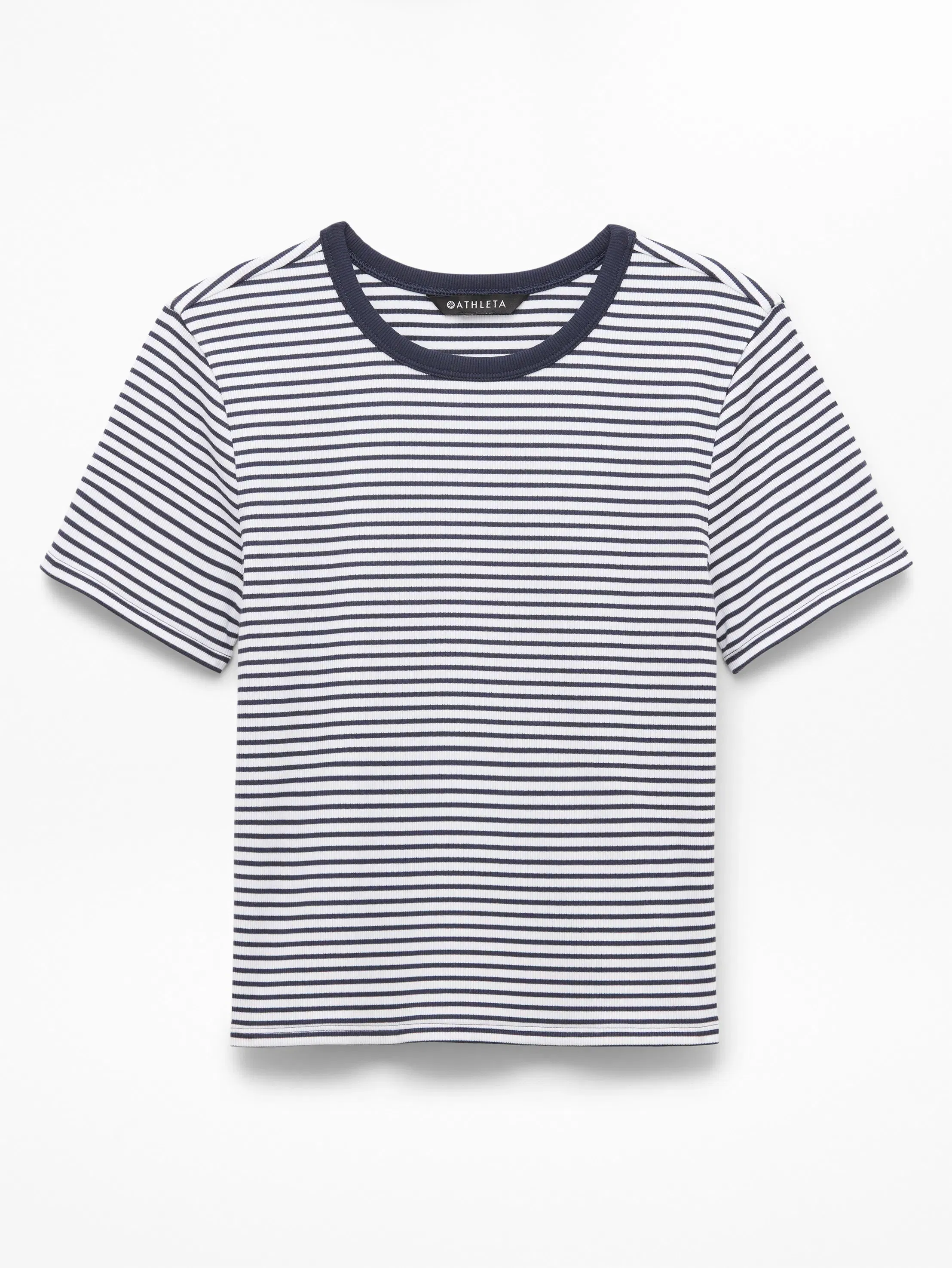 Athleta Signature Rib Crop T-Shirt - Blue (Martina Navy Stripe)