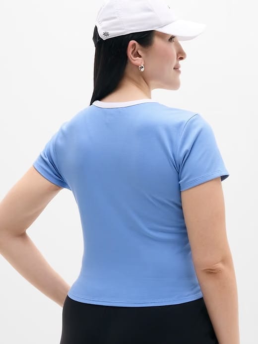 Athleta Signature Rib Crop T-Shirt - Blue (Waterfall/White)