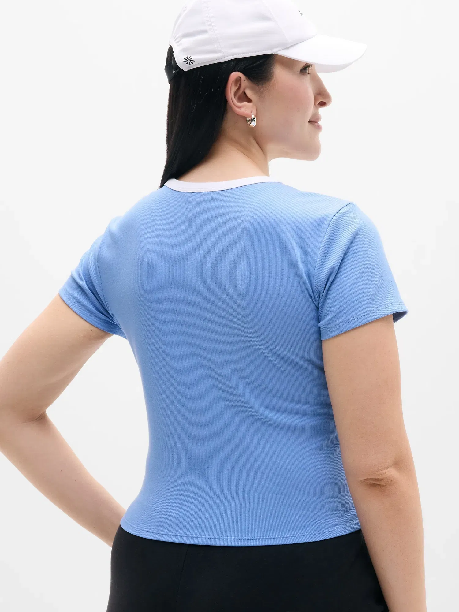 Athleta Signature Rib Crop T-Shirt - Blue (Waterfall/White)
