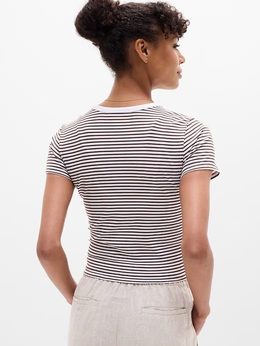 Athleta Signature Rib Crop T-Shirt - Brown (Martina Stripe Woodland)