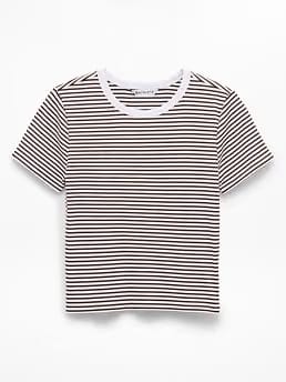 Athleta Signature Rib Crop T-Shirt - Brown (Martina Stripe Woodland)
