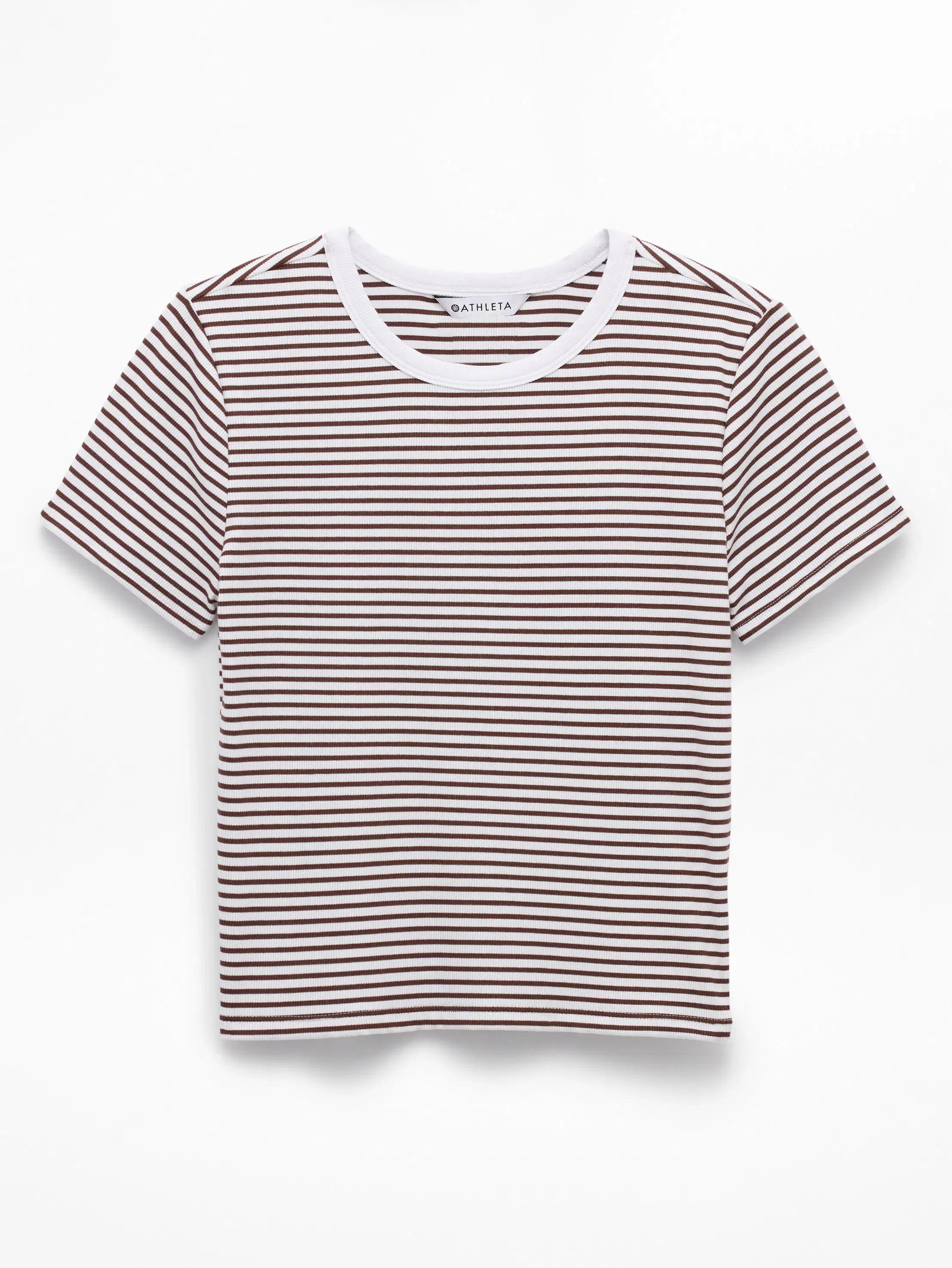 Athleta Signature Rib Crop T-Shirt - Brown (Martina Stripe Woodland)
