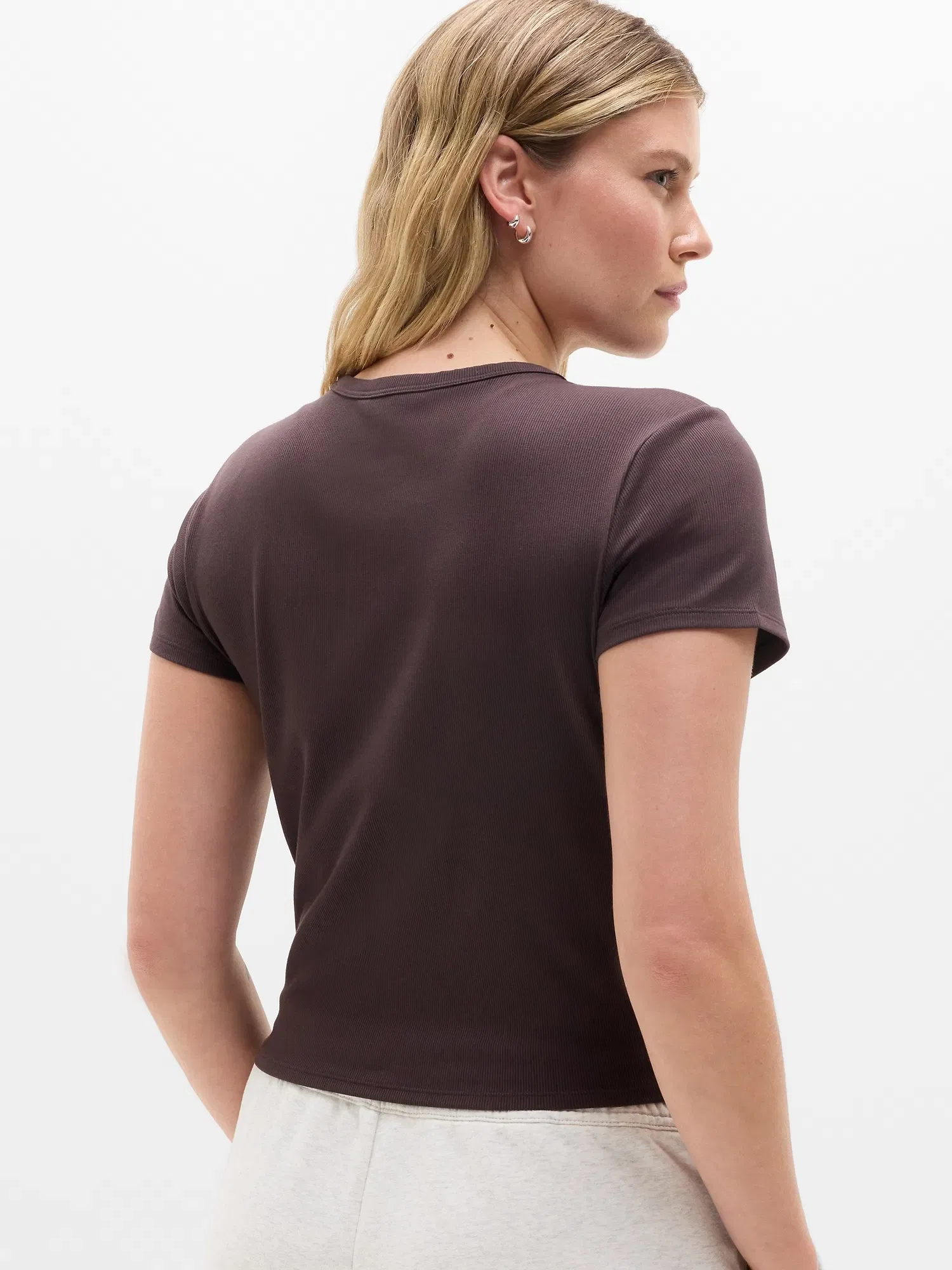 Athleta Signature Rib Crop T-Shirt - Brown (Truffle Brown)