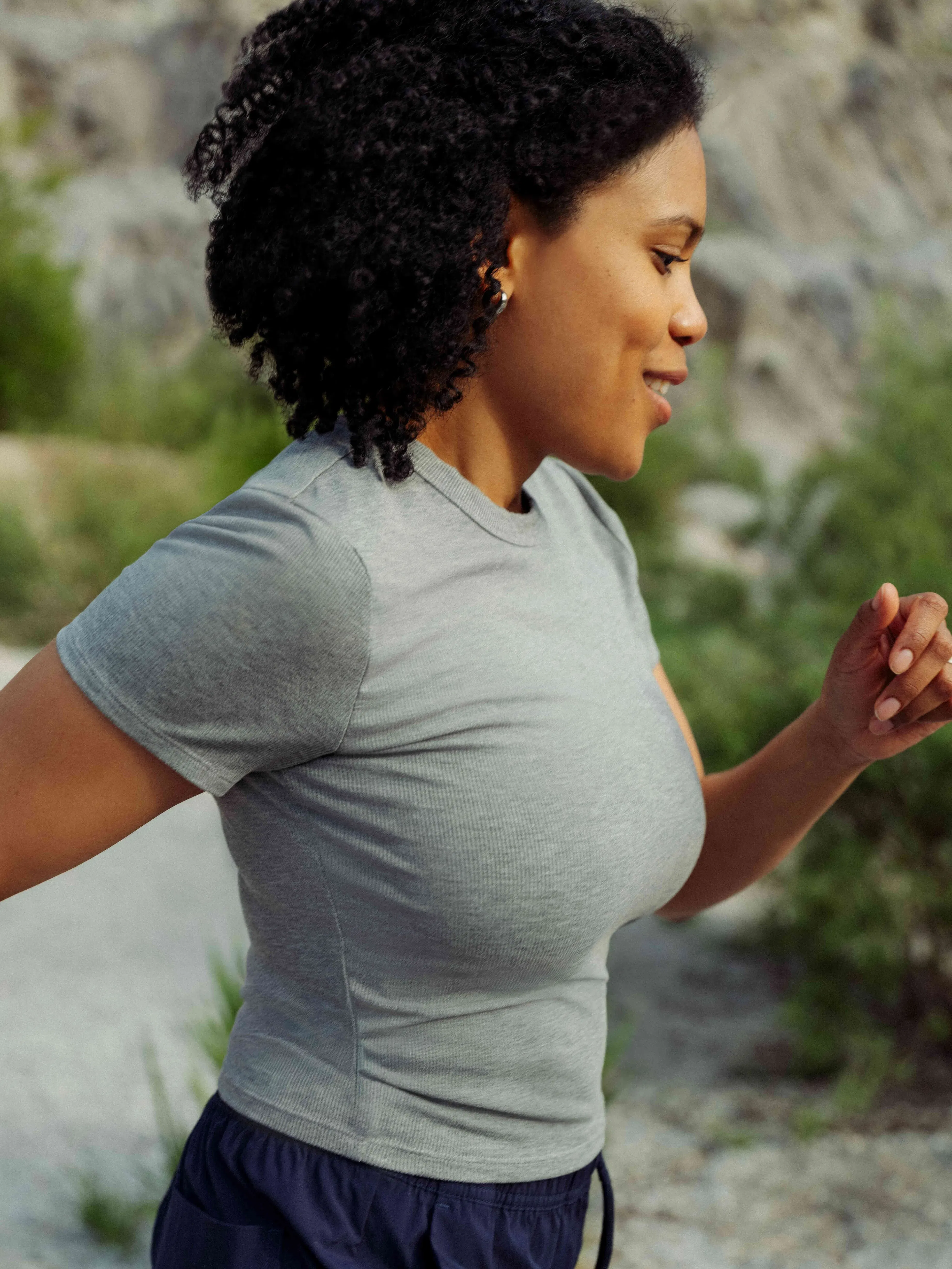 Athleta Signature Rib Crop T-Shirt - Gray (Grey Heather)