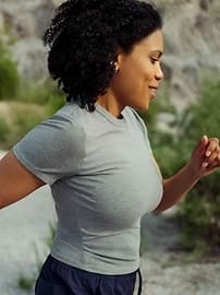 Athleta Signature Rib Crop T-Shirt - Gray (Grey Heather)
