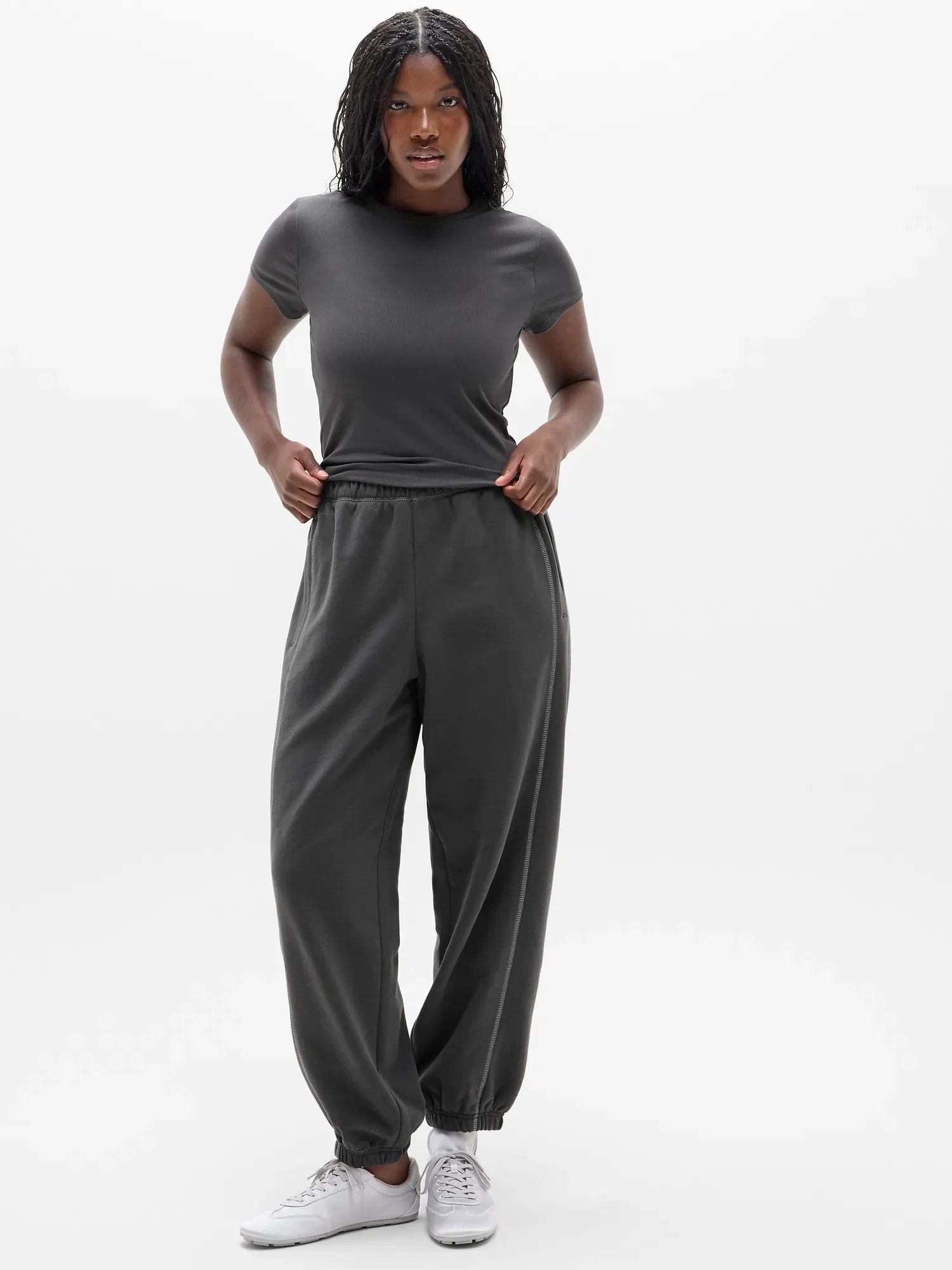 Athleta Signature Rib Crop T-Shirt - Gray (Shadow Grey)