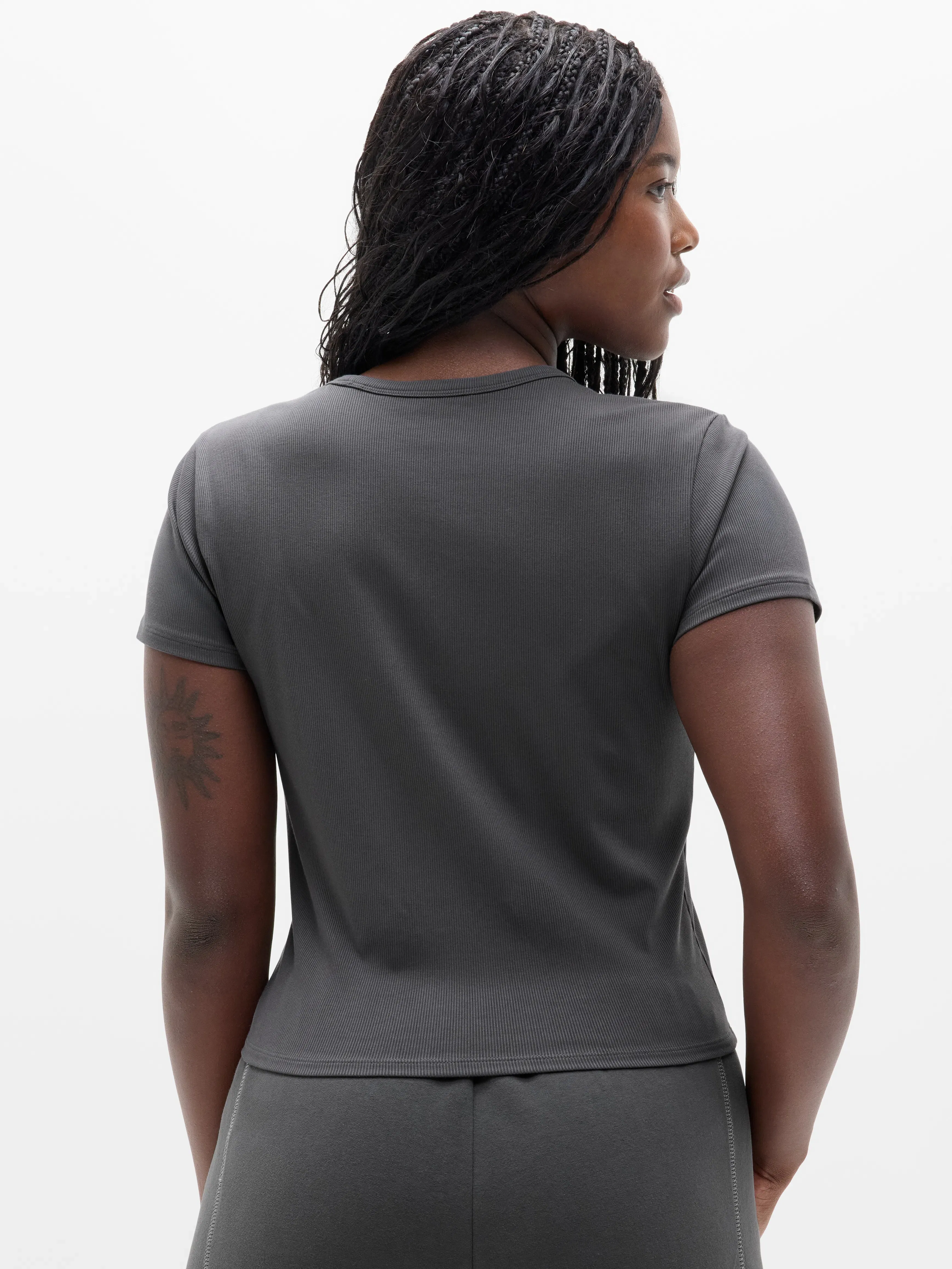 Athleta Signature Rib Crop T-Shirt - Gray (Shadow Grey)