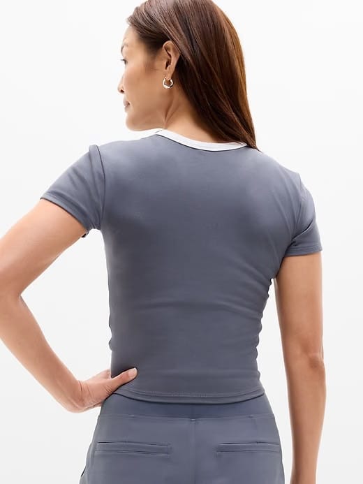 Athleta Signature Rib Crop T-Shirt - Gray (Slate/Bright White)