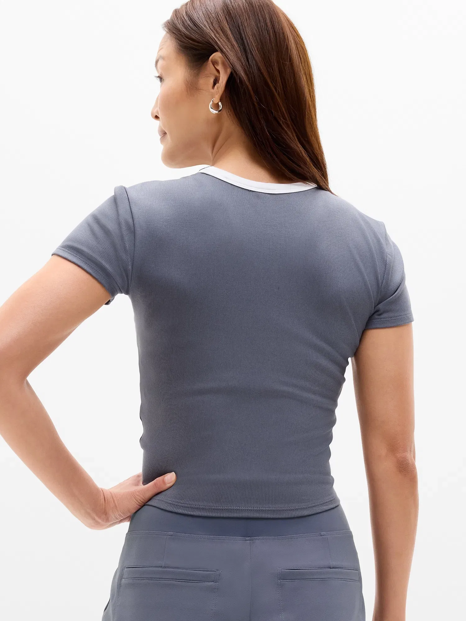 Athleta Signature Rib Crop T-Shirt - Gray (Slate/Bright White)