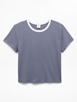 Athleta Signature Rib Crop T-Shirt - Gray (Slate/Bright White)