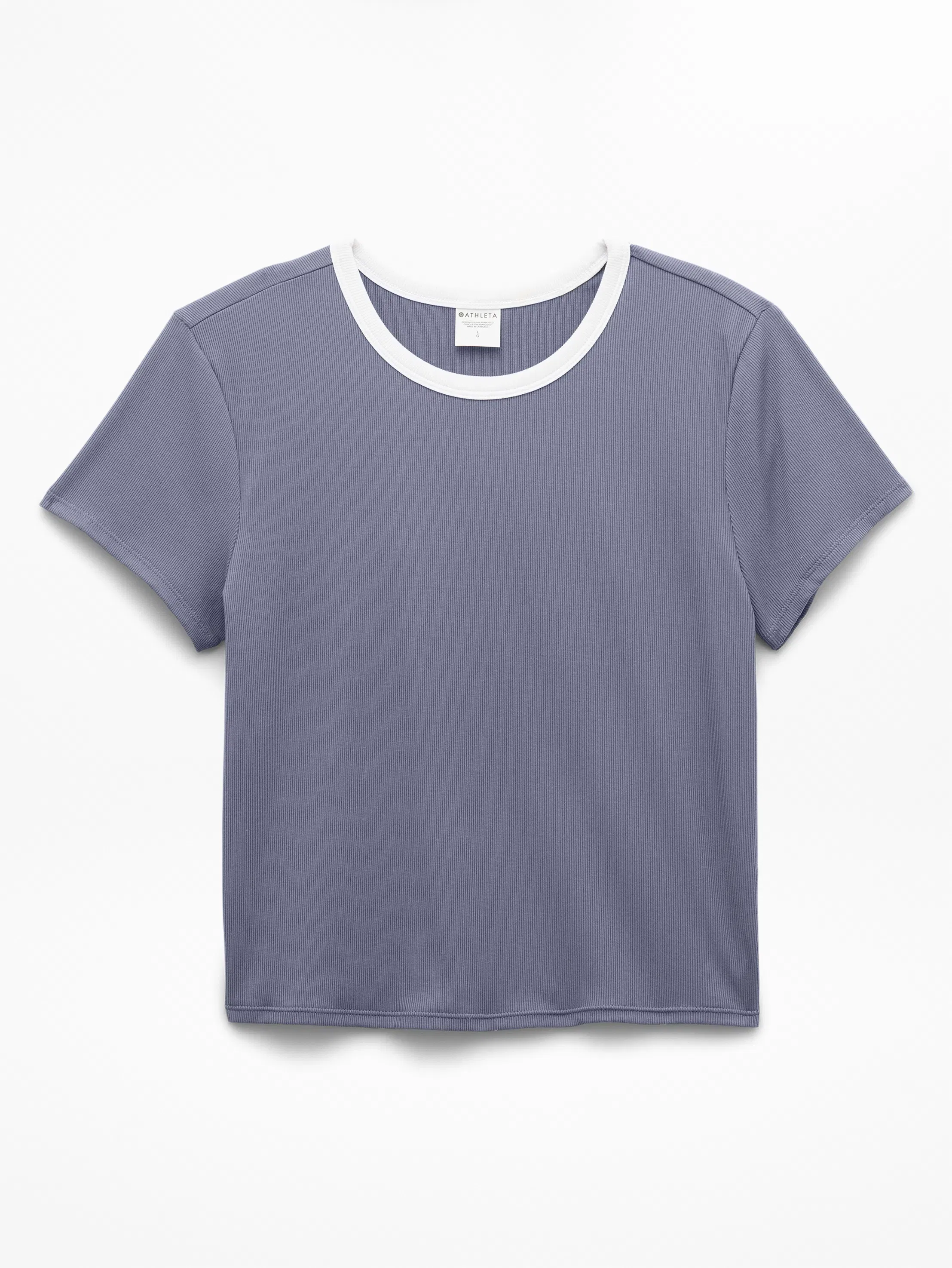Athleta Signature Rib Crop T-Shirt - Gray (Slate/Bright White)