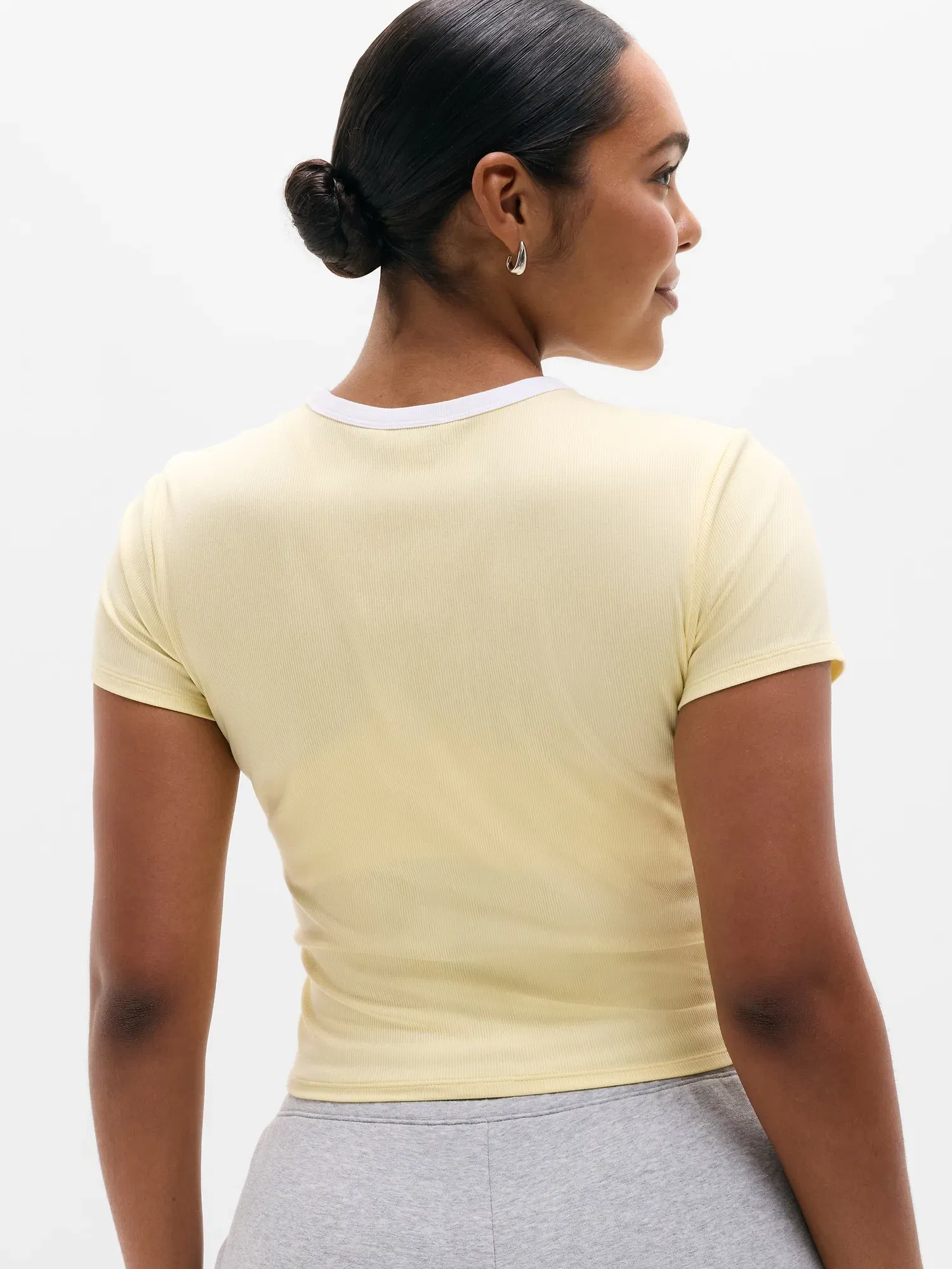 Athleta Signature Rib Crop T-Shirt - Yellow (Solstice/White)