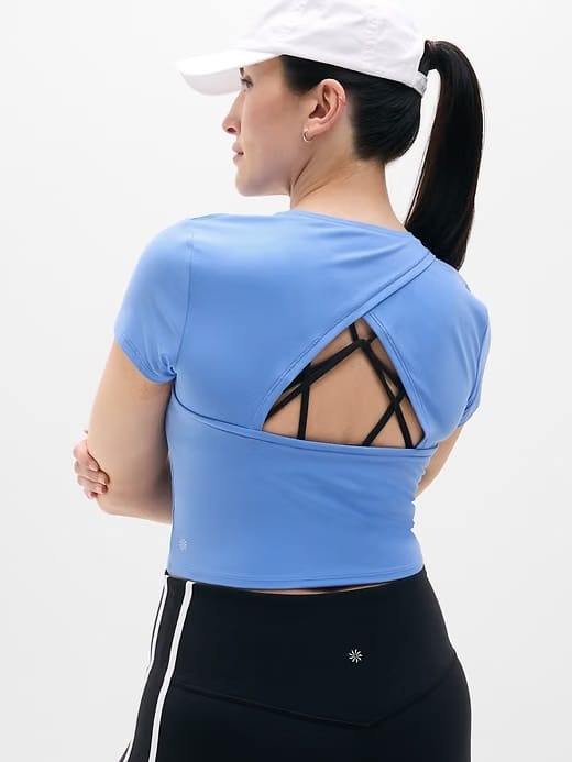 Athleta Transcend Open Back T-Shirt - Blue (Waterfall)