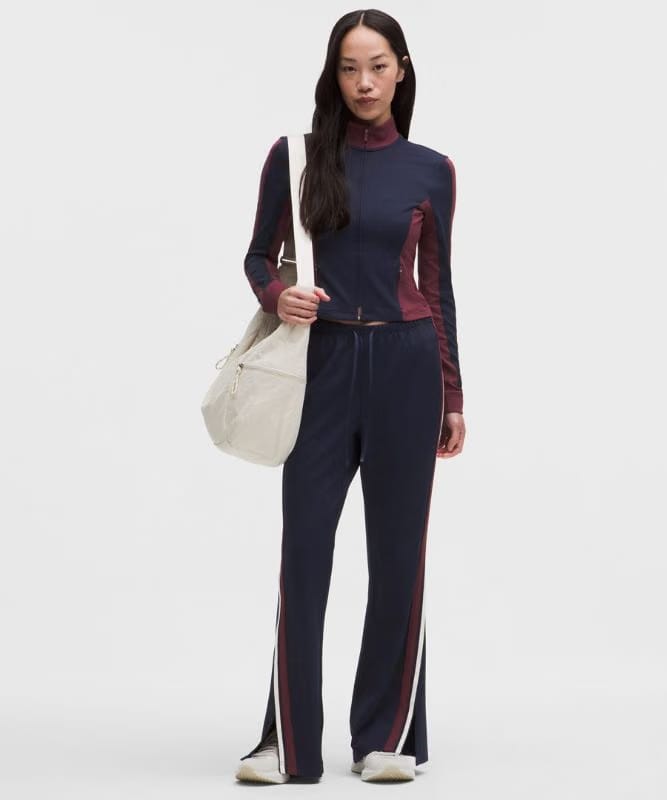 lululemon Striped Slim-Fit Mid-Rise Track Pants *Asia Fit - True Navy/Light Ivory/Burgundy Bay