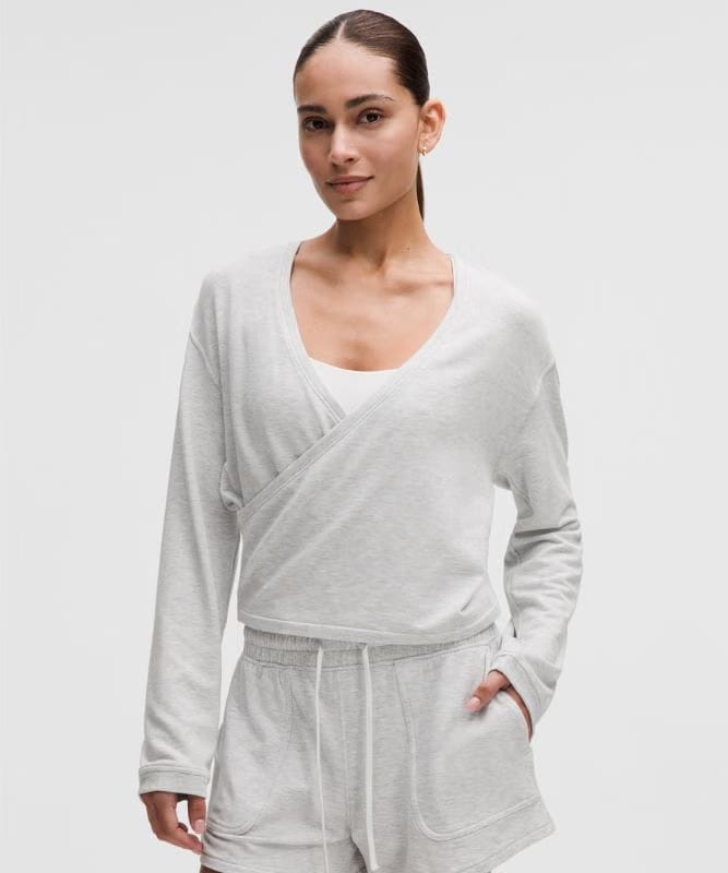 lululemon BeCalm Wrap-Front Long-Sleeve Shirt - Heathered Core Ultra Light Grey