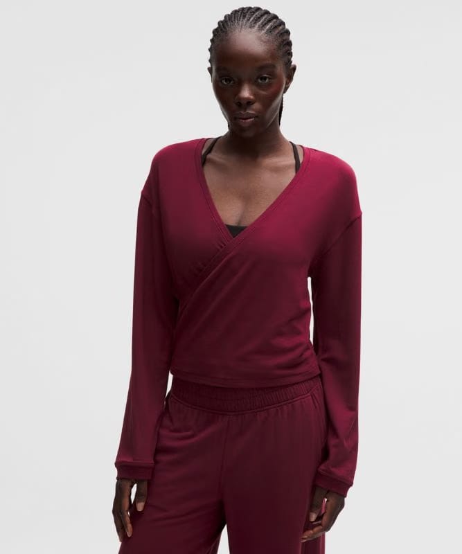 lululemon BeCalm Wrap-Front Long-Sleeve Shirt *Updated Fabric - Burgundy Bay