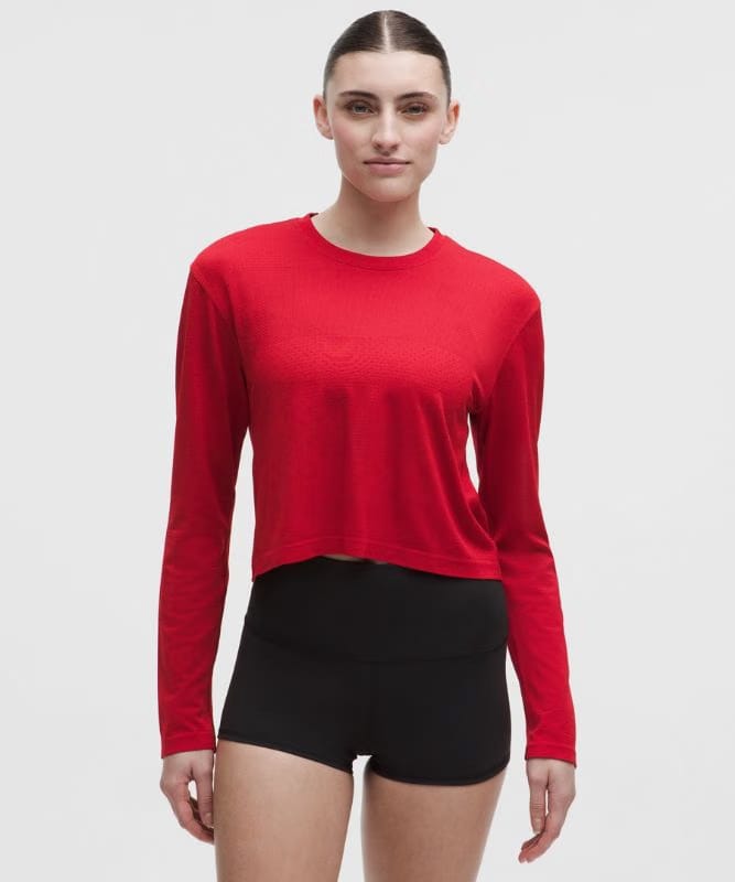 lululemon Swiftly Perforated Stripe Long-Sleeve Shirt - Oxford Red/Oxford Red
