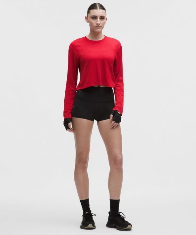 lululemon Swiftly Perforated Stripe Long-Sleeve Shirt - Oxford Red/Oxford Red