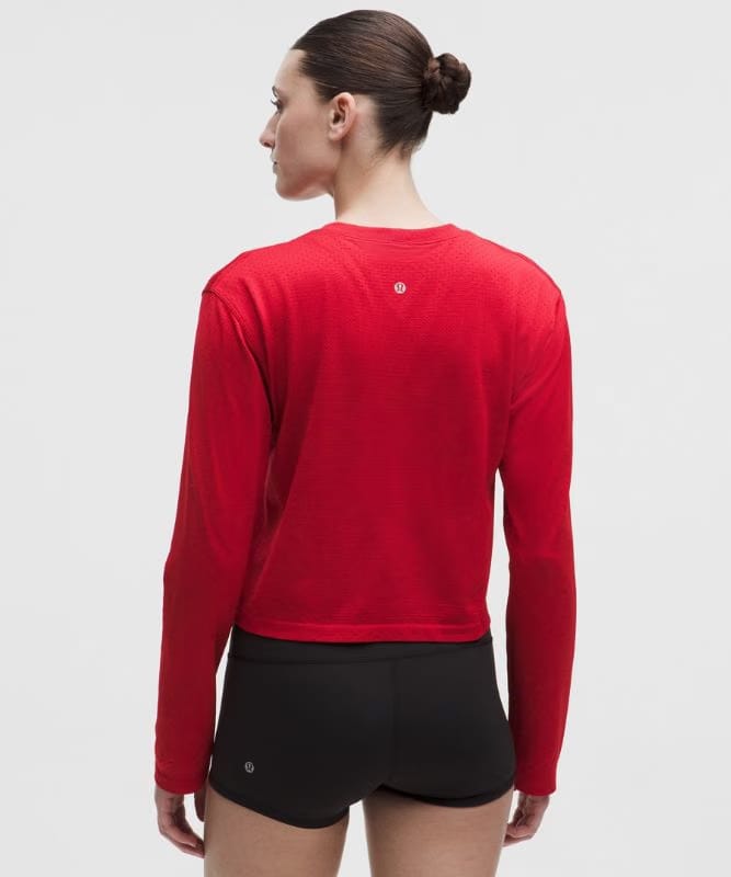 lululemon Swiftly Perforated Stripe Long-Sleeve Shirt - Oxford Red/Oxford Red