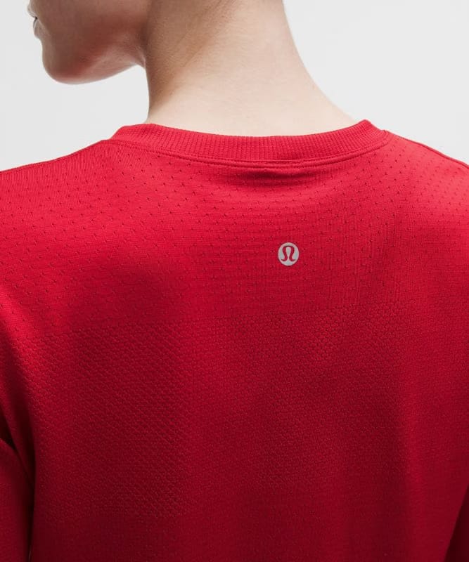 lululemon Swiftly Perforated Stripe Long-Sleeve Shirt - Oxford Red/Oxford Red