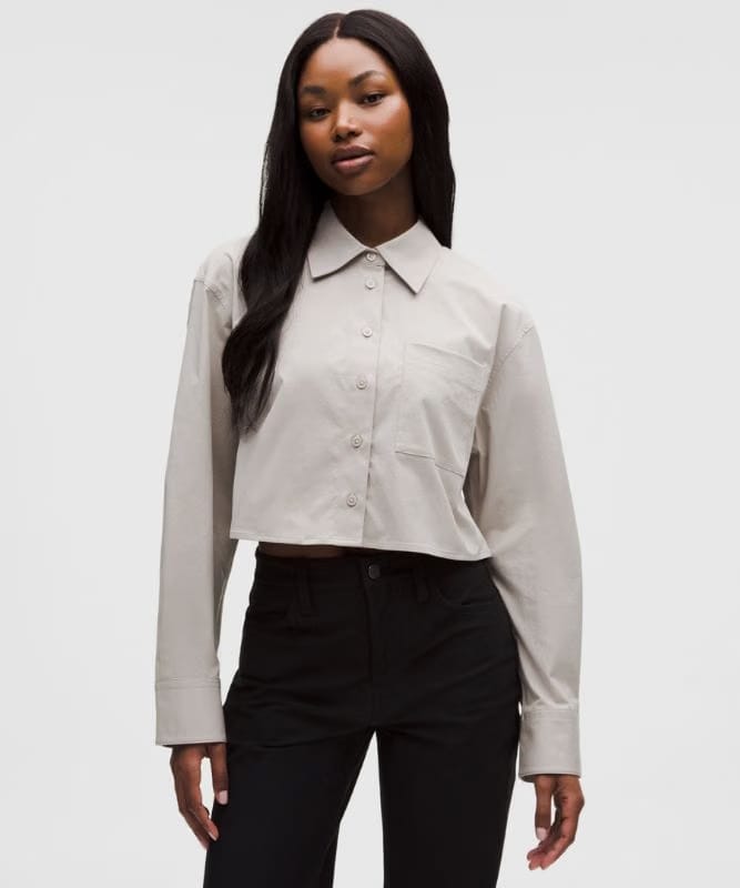 lululemon Woven Cropped Button-Up Long-Sleeve Shirt - Downtown Tan