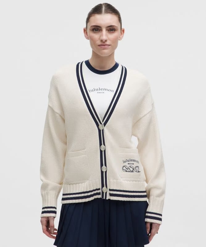 lululemon Cotton Tennis Cardigan Sweater - Light Ivory/True Navy