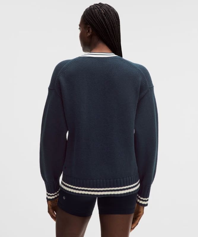 lululemon Cotton Tennis Cardigan Sweater - Light Ivory/True Navy