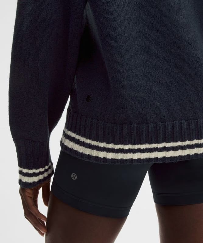 lululemon Cotton Tennis Cardigan Sweater - Light Ivory/True Navy