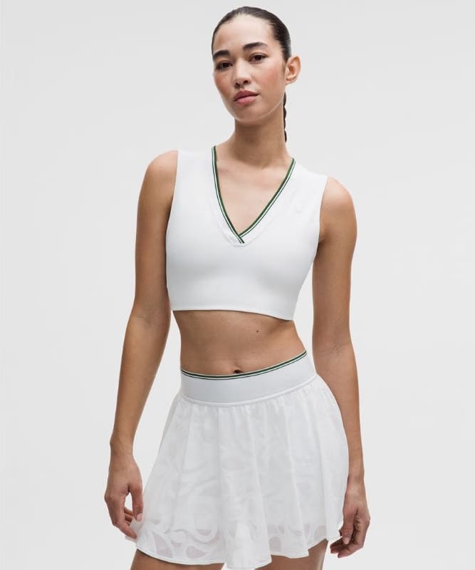 lululemon Paisley Mesh-Back V-Neck Longline Tennis Bra *Medium Support, B/C Cup - White/Ivy Grove