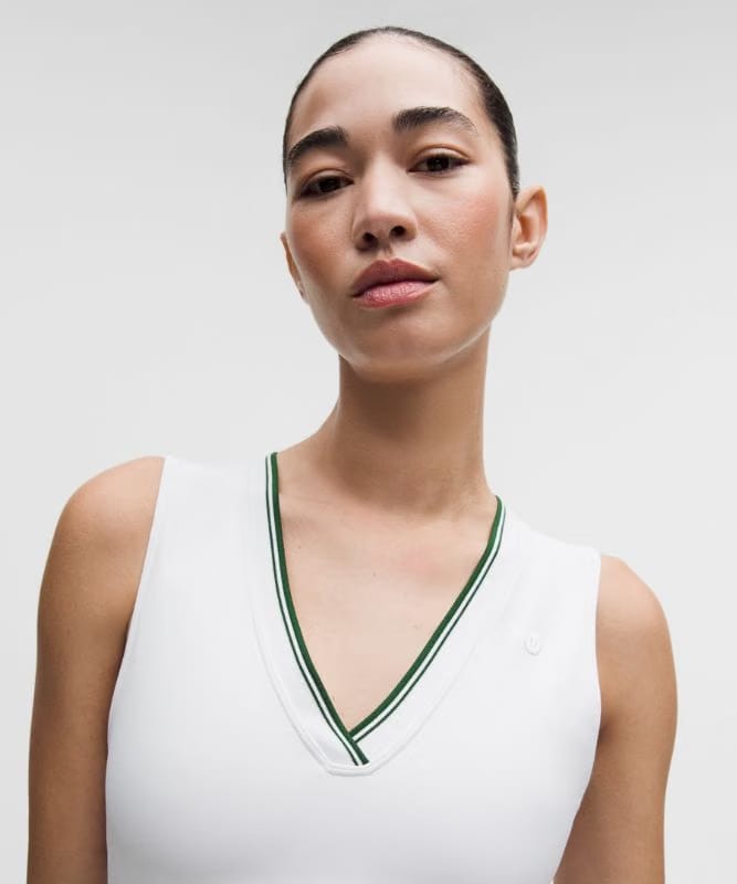 lululemon Paisley Mesh-Back V-Neck Longline Tennis Bra *Medium Support, B/C Cup - White/Ivy Grove