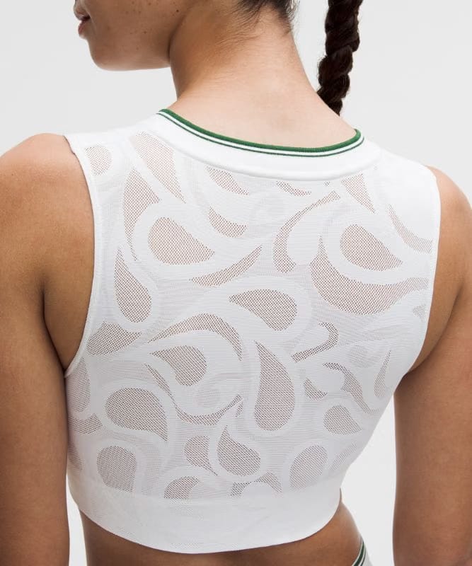 lululemon Paisley Mesh-Back V-Neck Longline Tennis Bra *Medium Support, B/C Cup - White/Ivy Grove