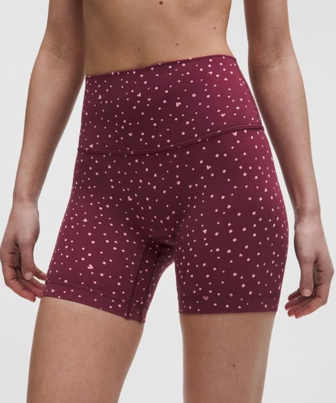 lululemon Align No Line™ High-Rise Short 6" - Heart Scatter Dot Print Candy Cloud Burgundy Bay