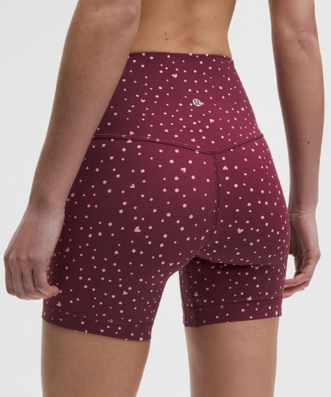 lululemon Align No Line™ High-Rise Short 6" - Heart Scatter Dot Print Candy Cloud Burgundy Bay