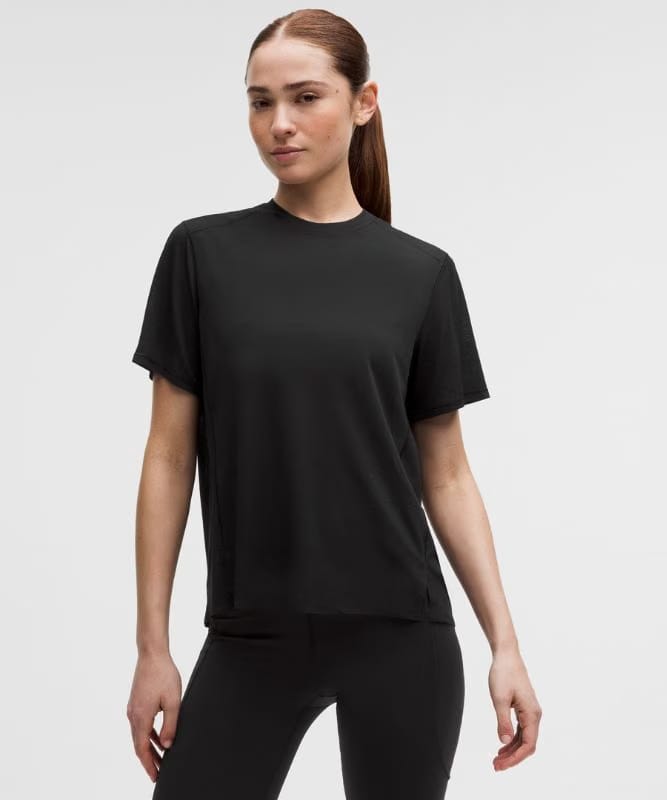 lululemon Fast and Free Short-Sleeve Shirt *Perforated Stripe - Black