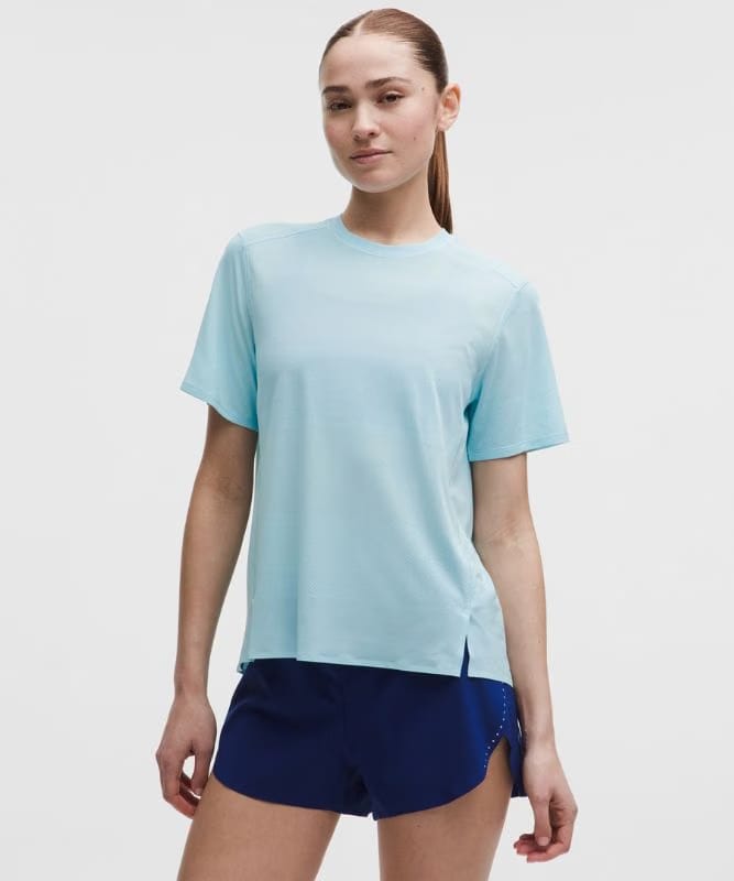 lululemon Fast and Free Short-Sleeve Shirt *Perforated Stripe - Foam Cloud