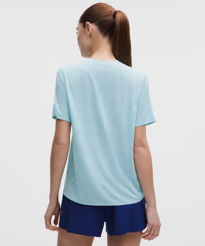 lululemon Fast and Free Short-Sleeve Shirt *Perforated Stripe - Foam Cloud