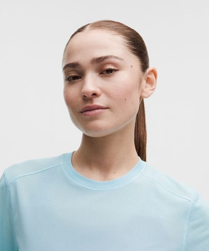 lululemon Fast and Free Short-Sleeve Shirt *Perforated Stripe - Foam Cloud